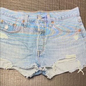 Light Blue Denim Distressed Women's Athletic Shorts
